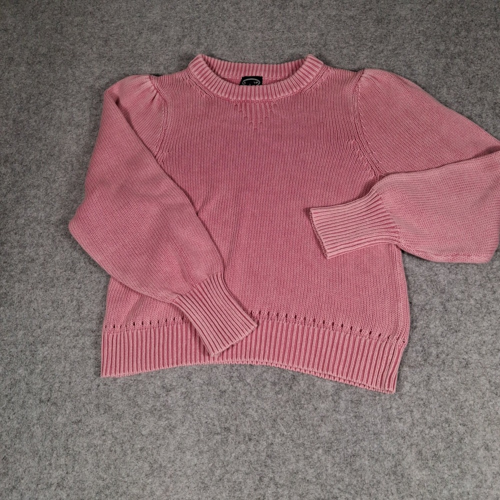 Scoop Sweater Womens L Large Pink Puff‎ Sleeve Crew Neck Cotton Knit SC110045307